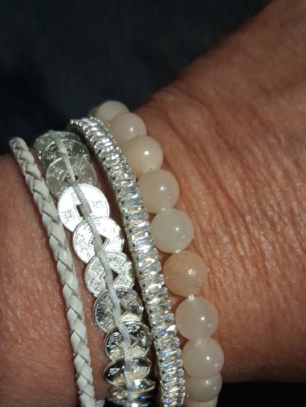 Victoria Emerson Blush Beaded and Silver Multi-Strand Cuff Bracelet. - Picture 7 of 10